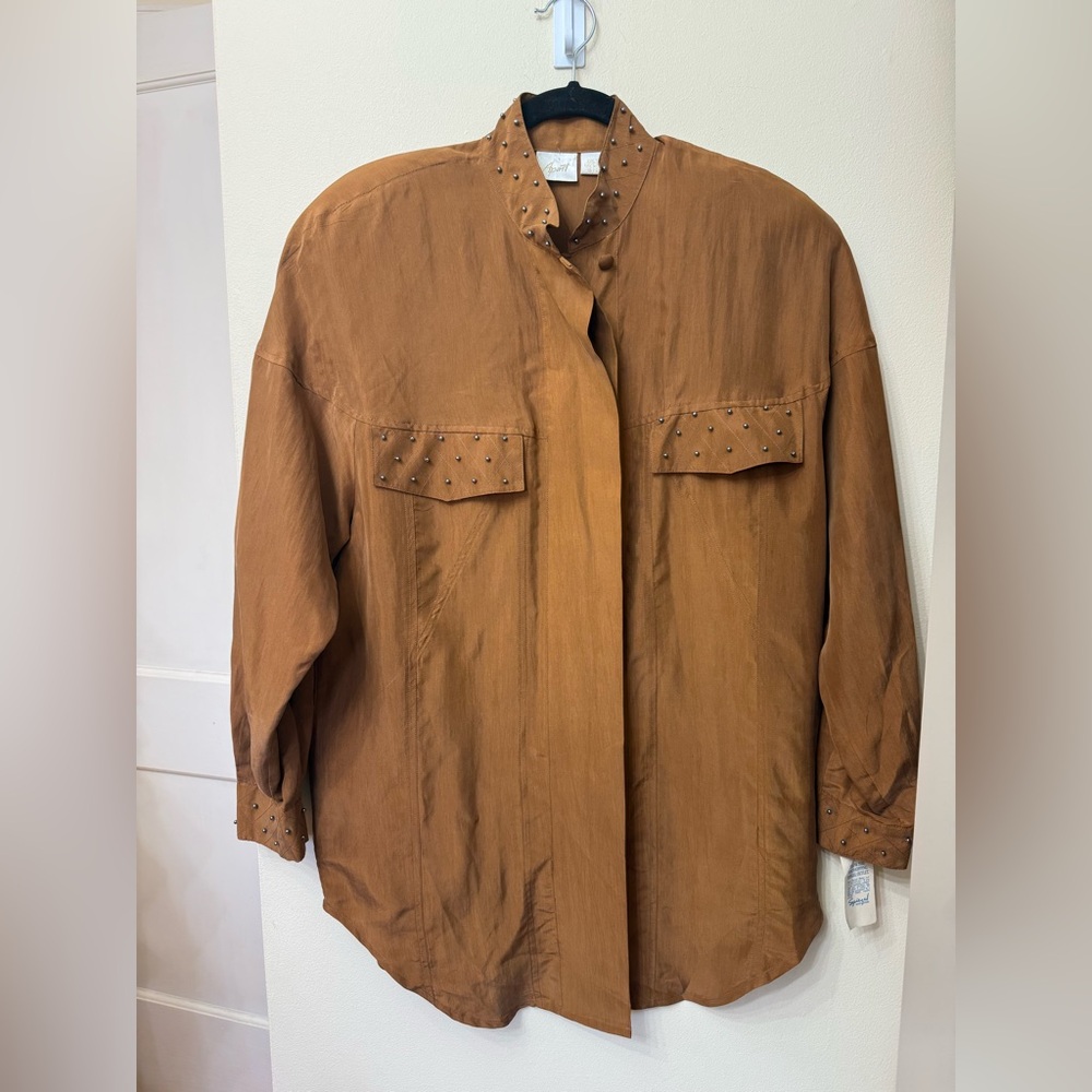 Vintage Studded Silk Shirt Jacket Western 90s y2k Dead Stock Country Western